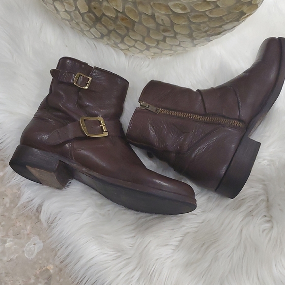 Frye Dark Brown Leather Moto Boots - Picture 4 of 12